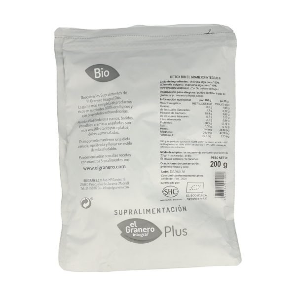 Detox (Chlorella y Spirulina) Bio (200 gr) - El Granero Integral - Imagen 2