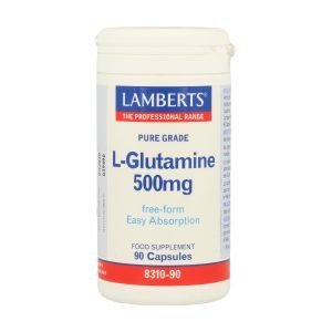 L-Glutamina 500 mg. Pura. Aminoácido no esencial con 90 cápsulas – Lamberts