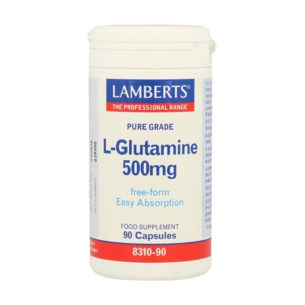 L-Glutamina 500 mg. Pura. Aminoácido no esencial con 90 cápsulas - Lamberts
