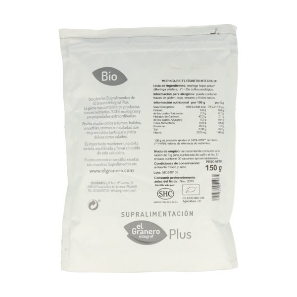 Moringa en Polvo Bio (150 gr) - El Granero Integral - Imagen 2