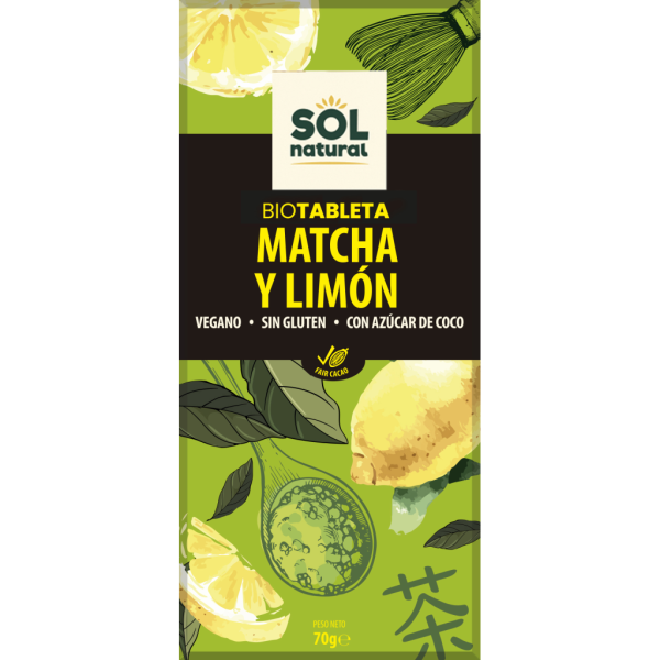 Tableta Chocolate con Matcha y Limón Bio - Sol Natural