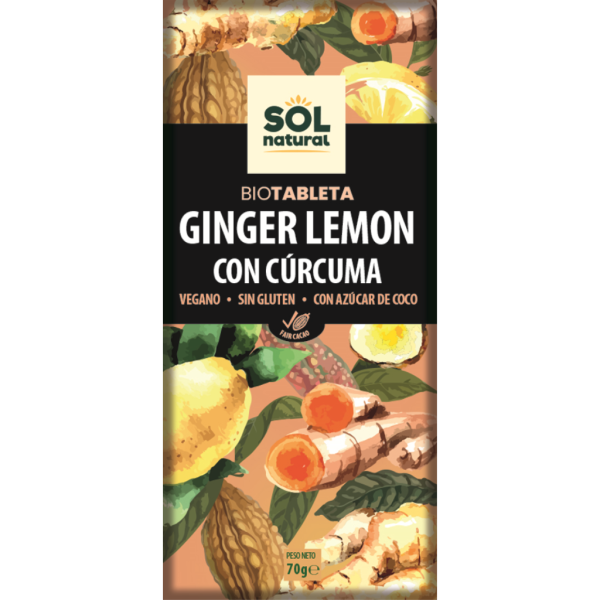 Tableta Chocolate Jengibre Limón y Cúrcuma- Sol Natural