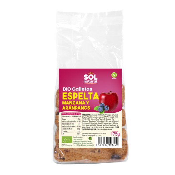 Galletas de espelta manzana-arándanos bio (175 gr) - Sol Natural