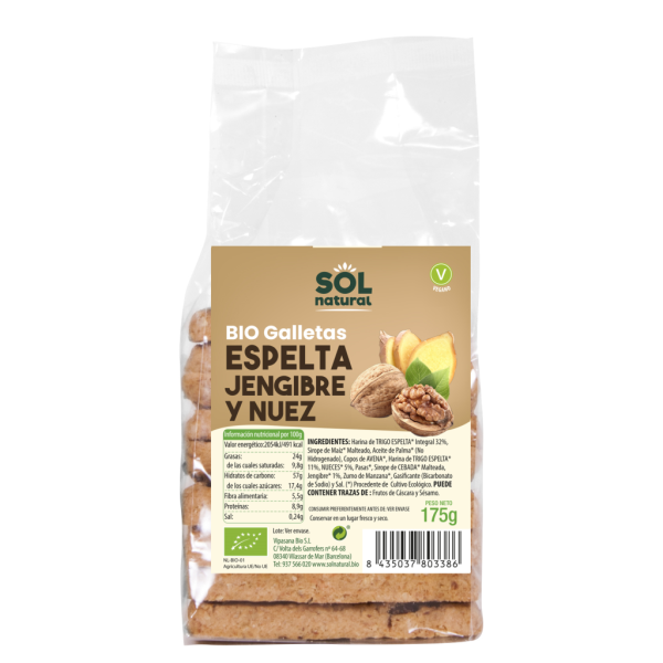 Galletas de espelta jengibre y nueces bio (175 gr) - Sol Natural